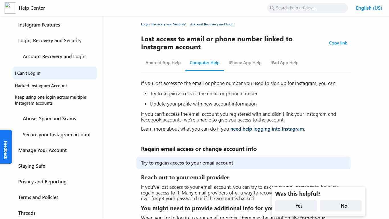 Lost access to email or phone number linked to Instagram account | Instagram Help Center