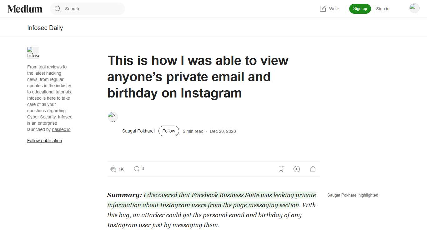This is how I was able to view anyone’s private email and birthday on Instagram | by Saugat Pokharel | Infosec Daily | Medium